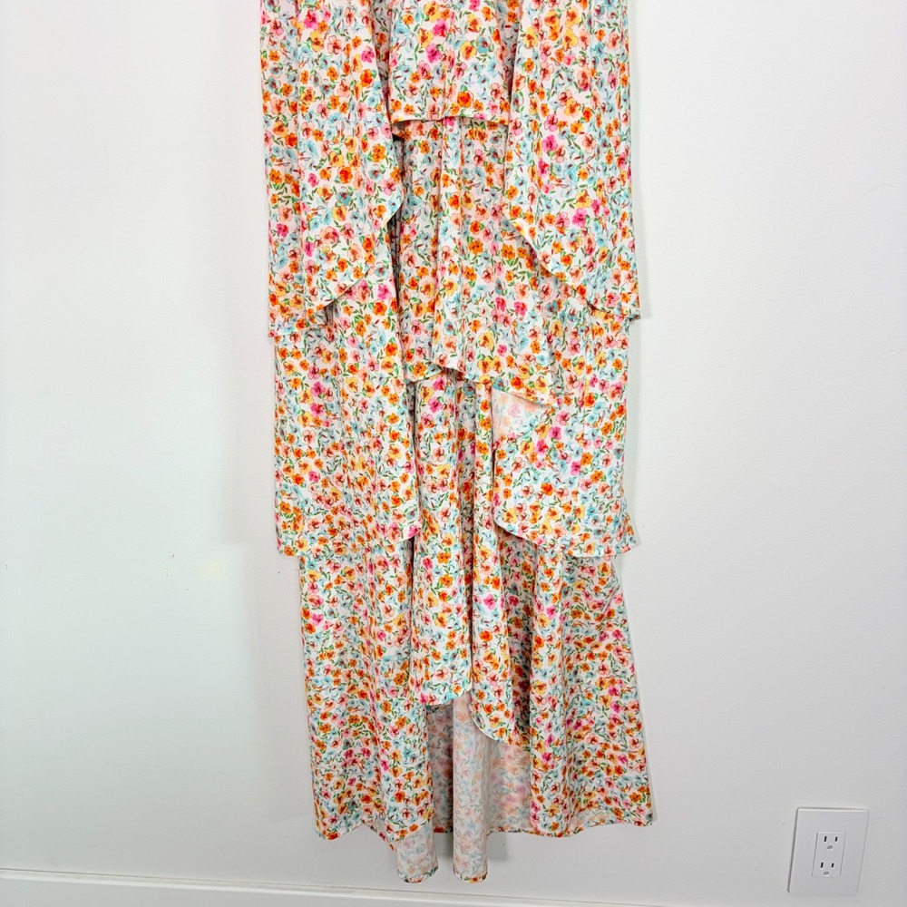 Fourteenth Place Womens Floral Tiered High Low Maxi Dress Smocked Waist Small - Picture 4 of 9